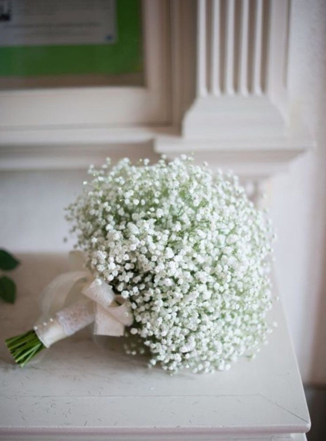 Round white baby's breath bridal bouquet without eucalyptus