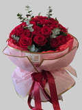 luxury red roses bouquet pink wrapping eucalyptus romantic flowers